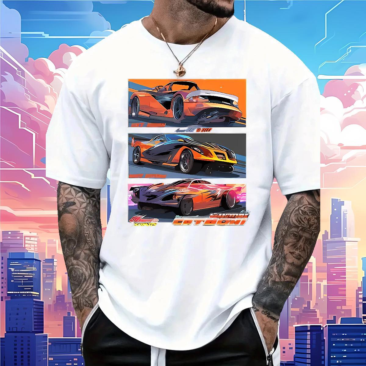 Cool Design Men Tees car 100% Cotton 230g Casual Breathable Crew Neck Man T Shirts Skull Fashion New Clothings