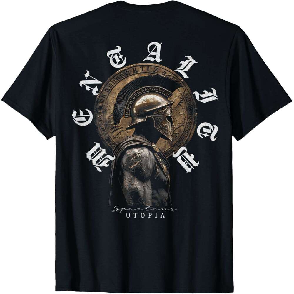T shirt for Mens Ancient Greek Sparta Helmet Warrior Soldier back print Spartan T-Shirt Shirts Tshirt Graphic Tee Casual Tops Clothes Short sleeve