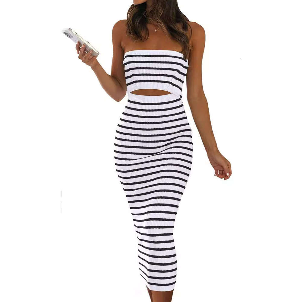 2024 Summer New TIKTOK Womens Knitted Strapless Slim Fit Hip Hugging Long Dress Long Summer Dress Fishtail Dress Loose Bifurcated Silk Dress Lace Dres