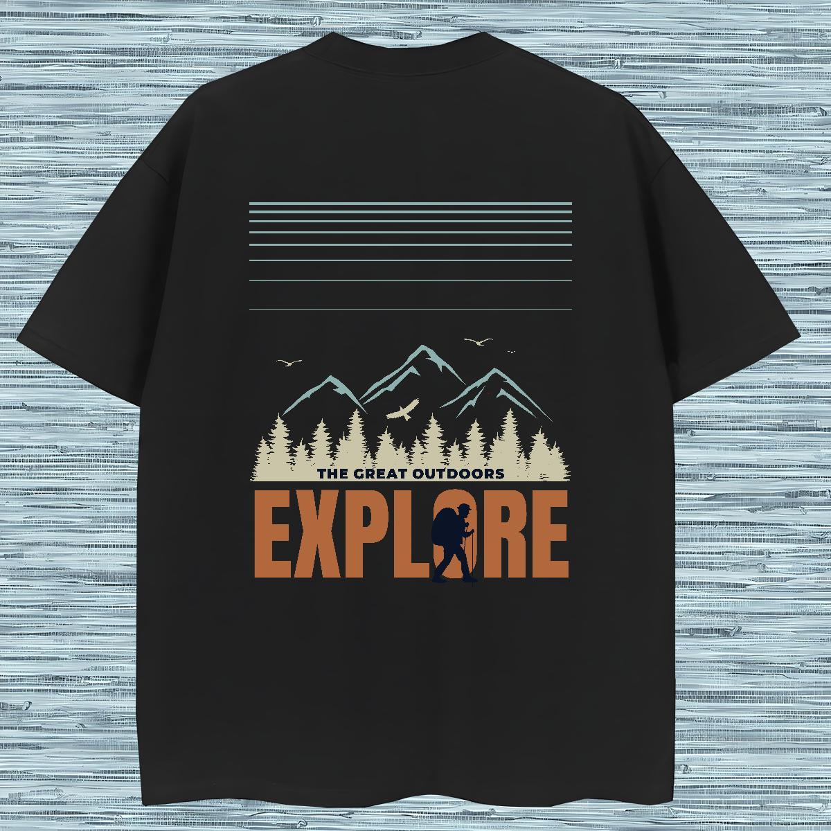 Classic T Shirts Men mountains Tops Shirt 230g Pure Cotton Street wear Hip Hop Designer Cartoon Print Crew Neck Breathable Tshirts