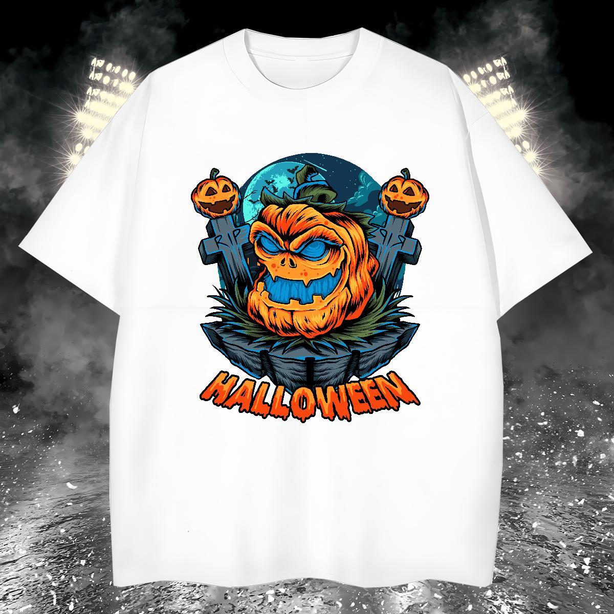 Loose Fit Men T Shirts pumpkin Breathable Anime Printing Street Graphic 100% Cotton 230g Men Tees New Tshirts