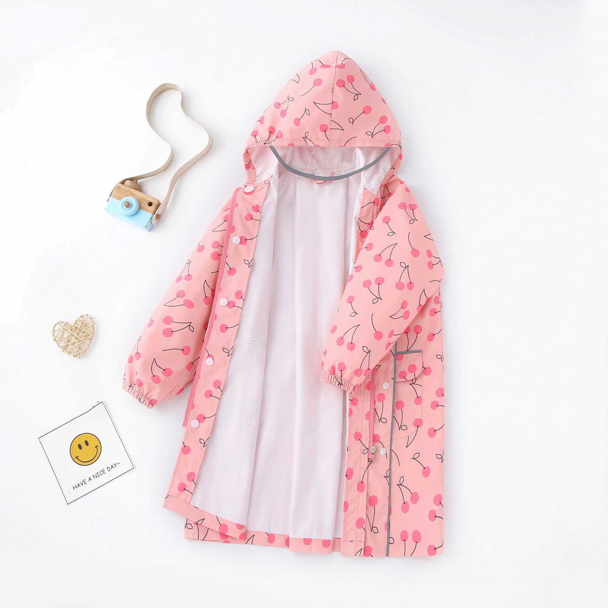 Pink Cherry Children Raincoat Childrens Rain Coat Kids Boy Girl Tour Light Waterproof Soft Rainwear Raincoats Y240810