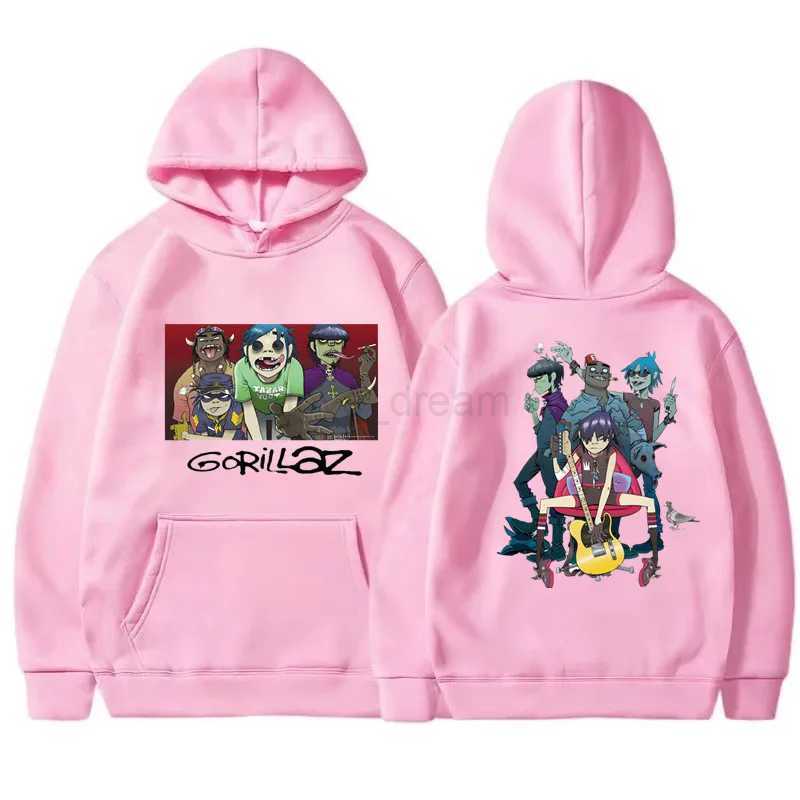 Autumn Winter Unisex Vintage Y2K Clothing Music Band Gorillaz PUNK ROCK Sweater Men Women Cartoon Pattern Hooded Top LeisureXJ240812