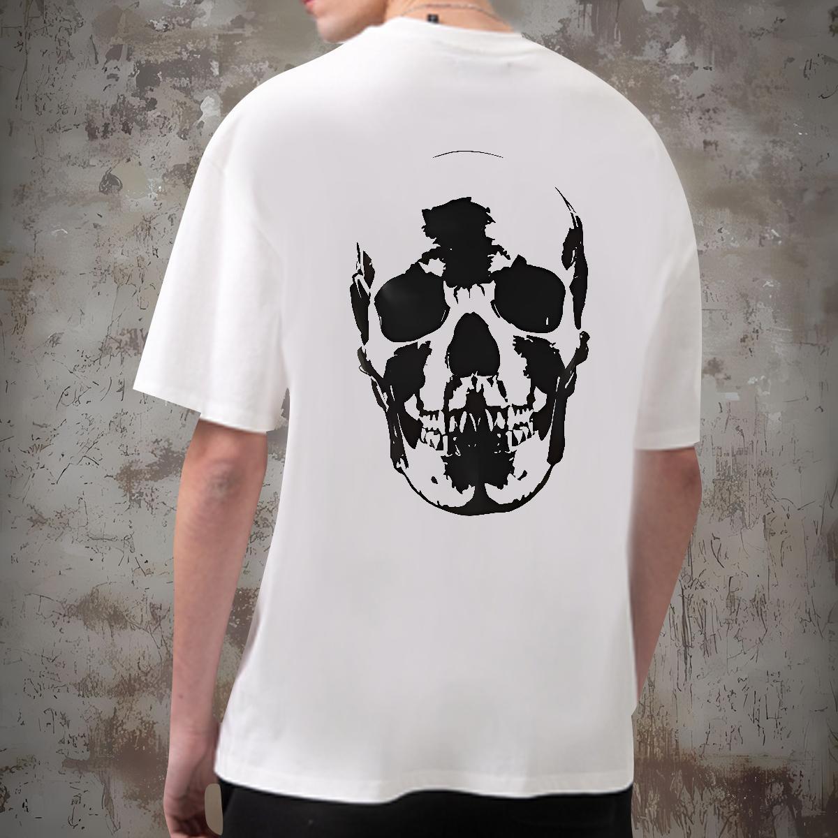 2024 New Man T Shirts skull Top Tees 100% Cotton 230g Summer Casual Cool Floral Print Crew Neck Breathable Men Tops Tees