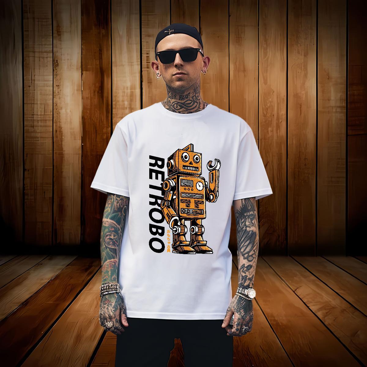 High Quality robot T shirt Sport Men Clothes T-Shirt 230g Pure Cotton 2024 Designer Breathable Short Sleeve Custom Printing Tops Tees