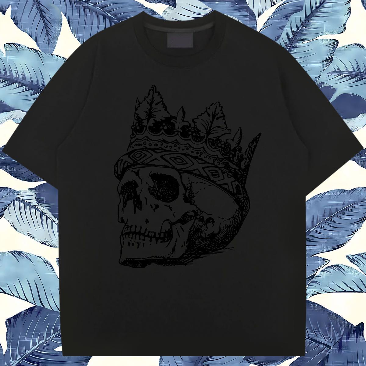 New T Shirt For Man skull Top Tees 230g Pure Cotton Casual Daily Wear Unisex Skull Breathable Short Sleeve Men Tees