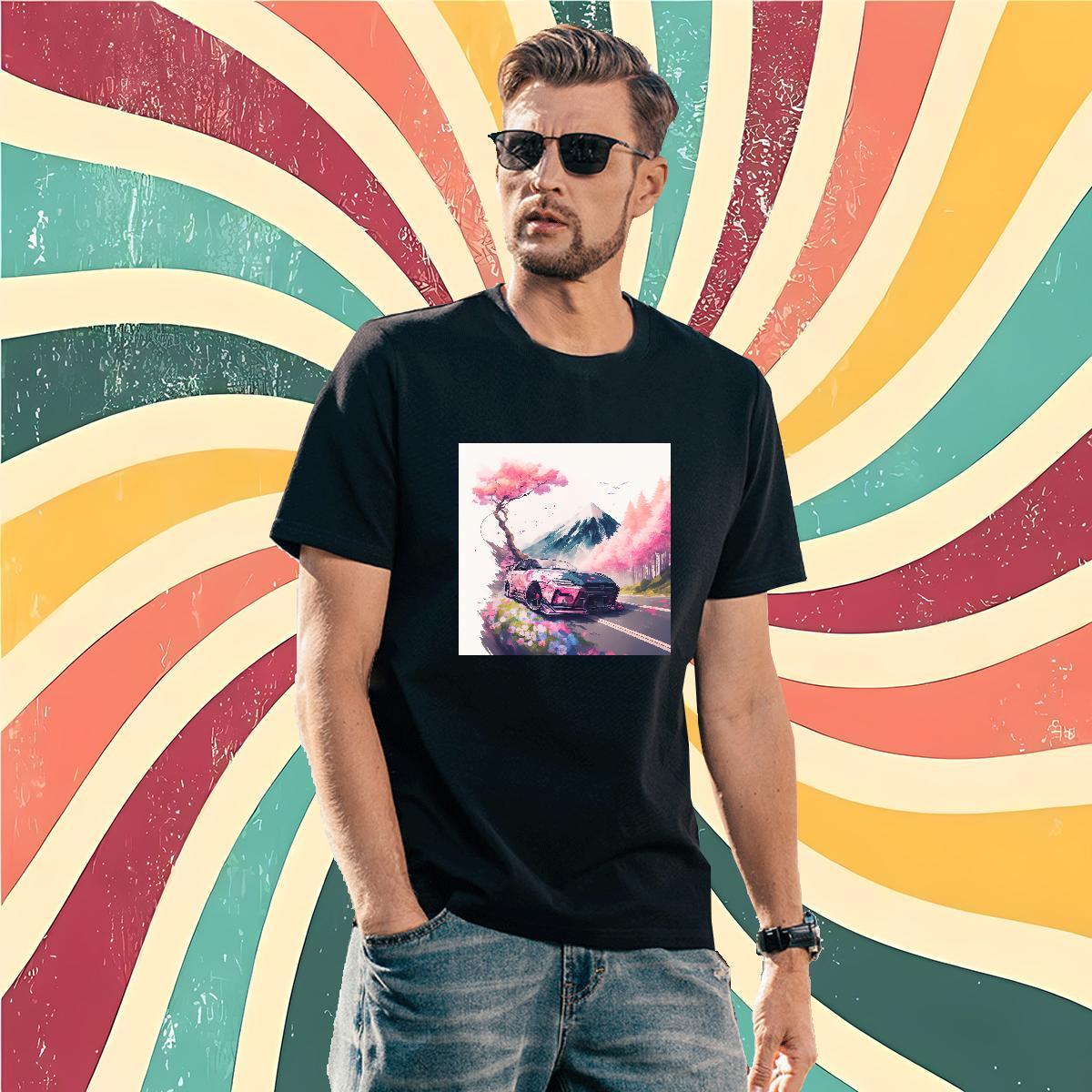 Comfortable Men Clothes T-Shirt car 230g Pure Cotton Street Breathable Short Sleeve Man T Shirts Skull DIY Top Tees