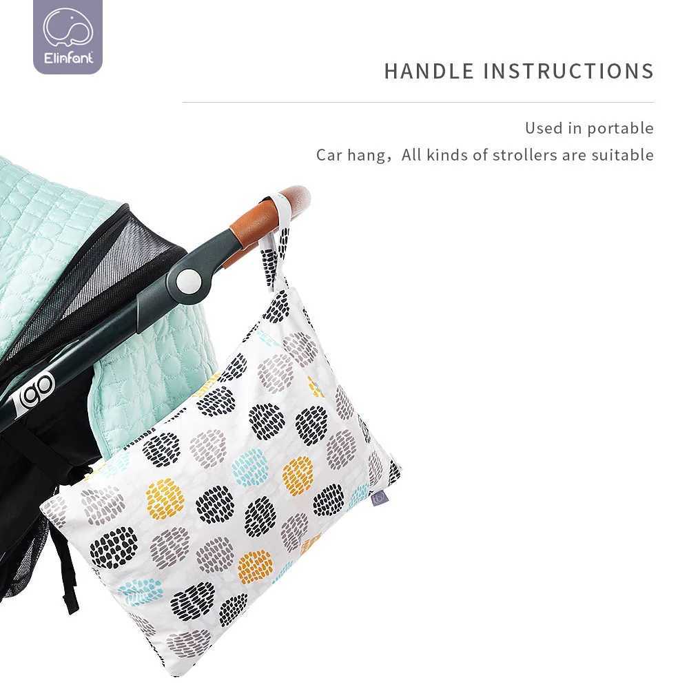 Elinfant 1 piece reusable waterproof Diaper bag with double pocket fabric handle Diaper wet bag W240812
