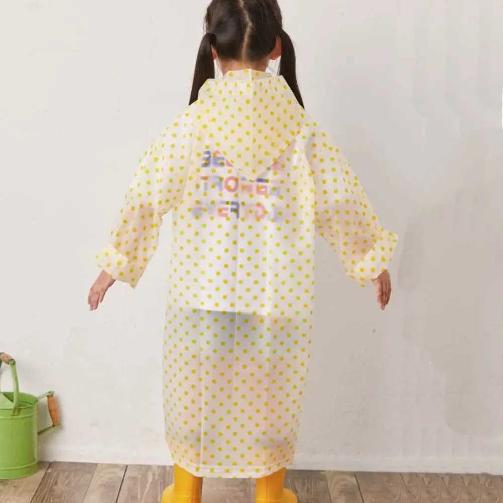 Dots Children Hooded Raincoat Portable Non Disposable EVA Boys and Girls Rain Gear Buttons Rain Poncho Kids Rain Cape Children Y240810