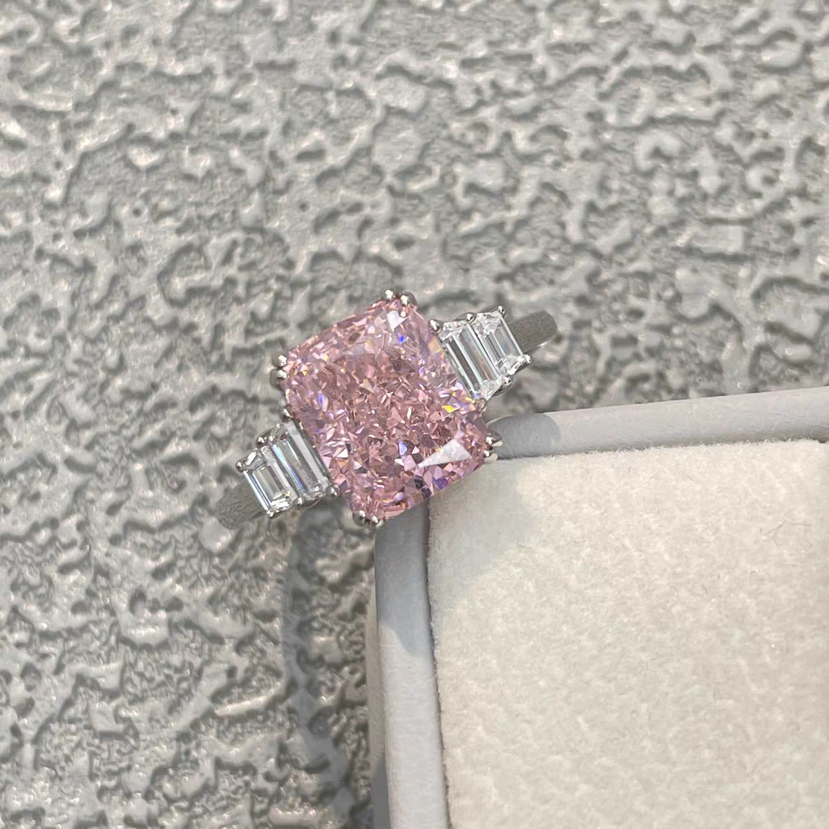 Radiant Pink Moissanite Dia Wedding Ring in Sterg Sier dh910320090