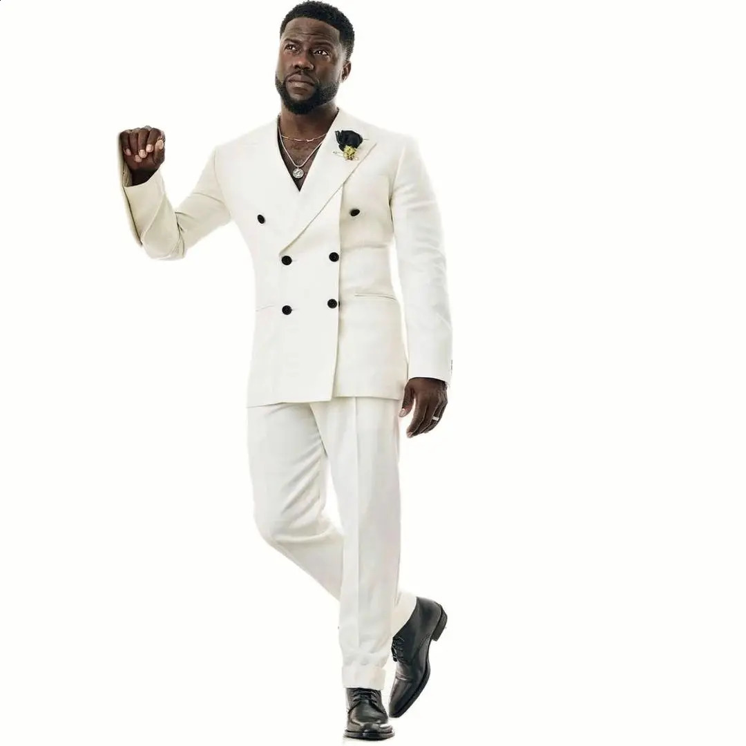 White Double Breasted Men Suits Costume Homme Wedding Groom Tuxedos Prom Slim Fit Terno Masculino Blazer 2 Pc JacketPants 240812