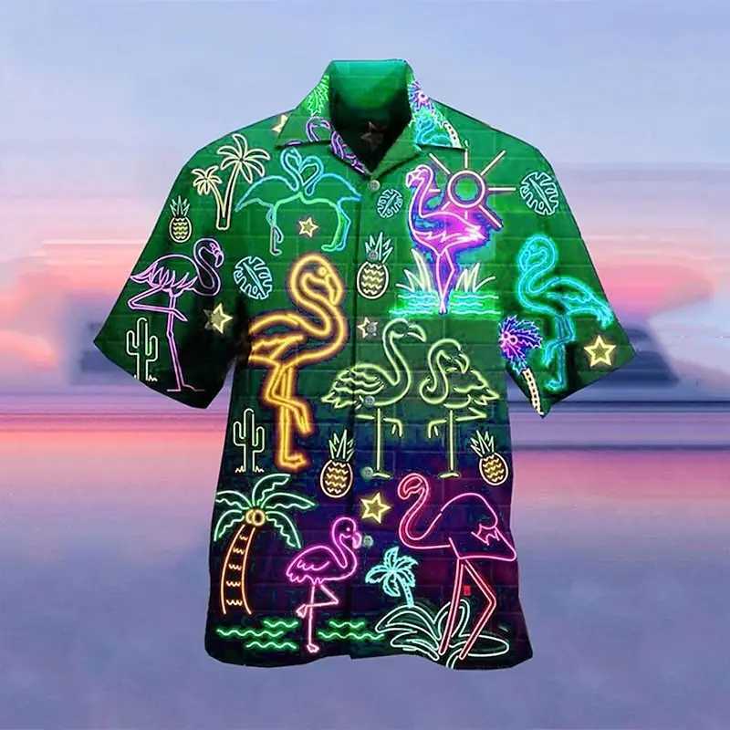 Mens shirt Hawaiian shirt camp T-shirt fluorescent 3D printing street casual short-sleeved clothing fashionable casualXJ240812