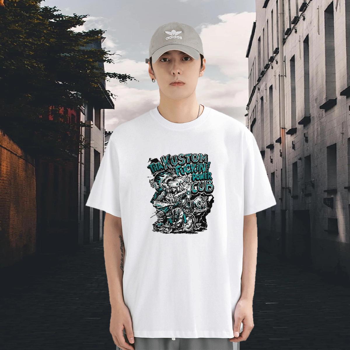 New T Shirts Men skull Polos 230g Cotton Street Casual Comfortable Oversized Breathable Short Sleeve Men Tops Tees
