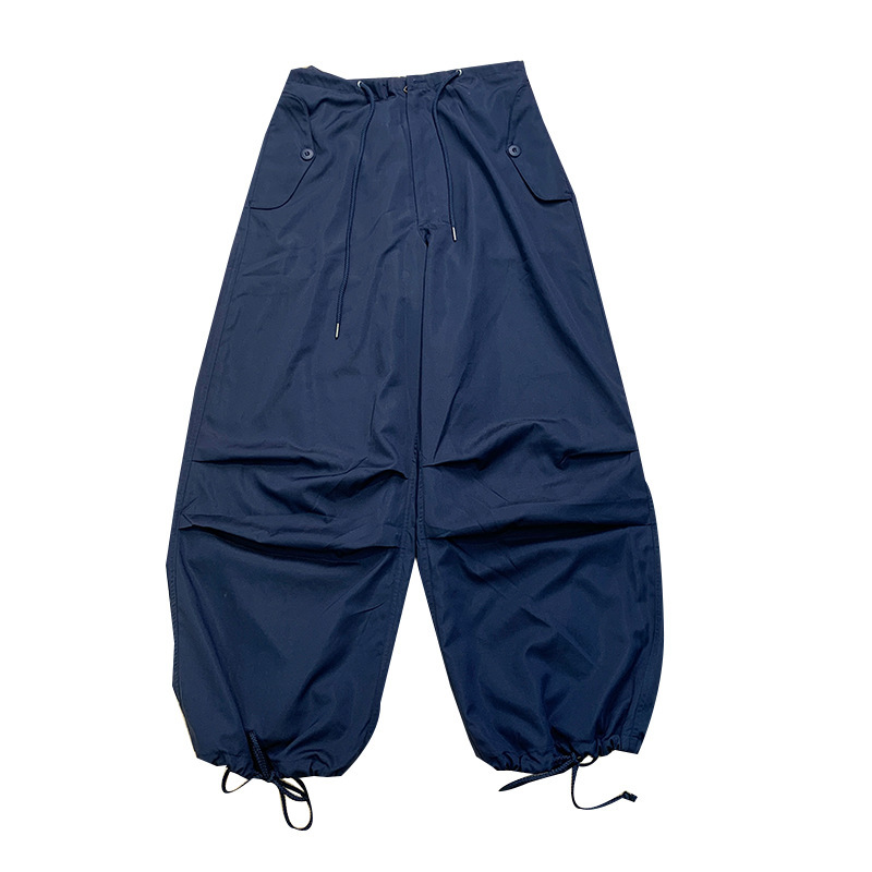 Clash navy blue vintage super loose paper bag pants temperament Hepburn style niche wide leg pants women