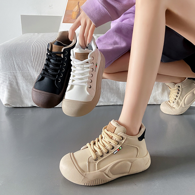 Ddmysports Spring Top Little White New Korean Edition Instagram Female Students Thick Sole Igh Rise Sports Board Shoes Casual XT Outdoor