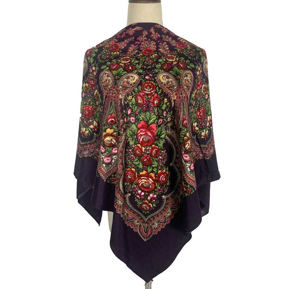 Vintage floral print Russian square scarf traditional Ukrainian shawl large-sized handle Babushka headscarf headband W240810