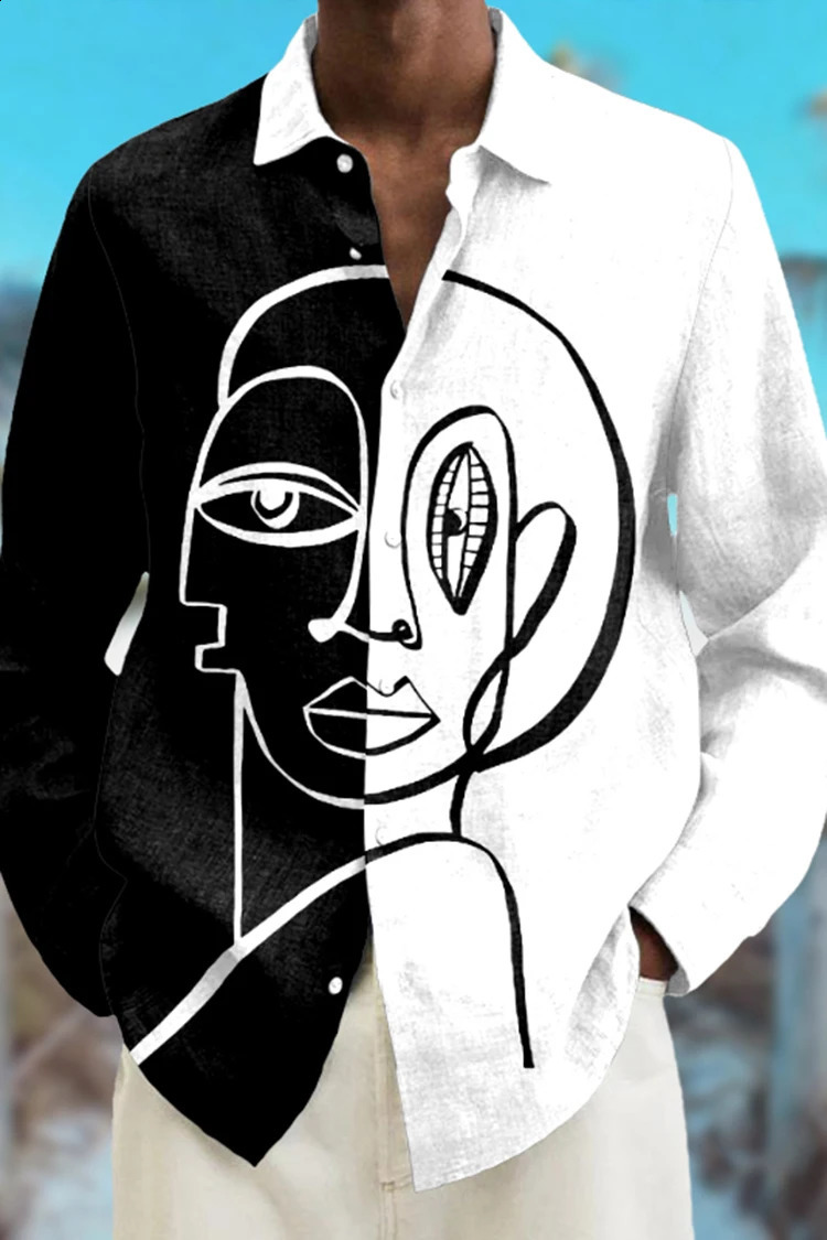 Spring Autumn Fashion Abstract 3D Printed Long Sleeved Shirt Holiday Party Top Men Clothing Large Tshirt Harajuku Camissa 240810