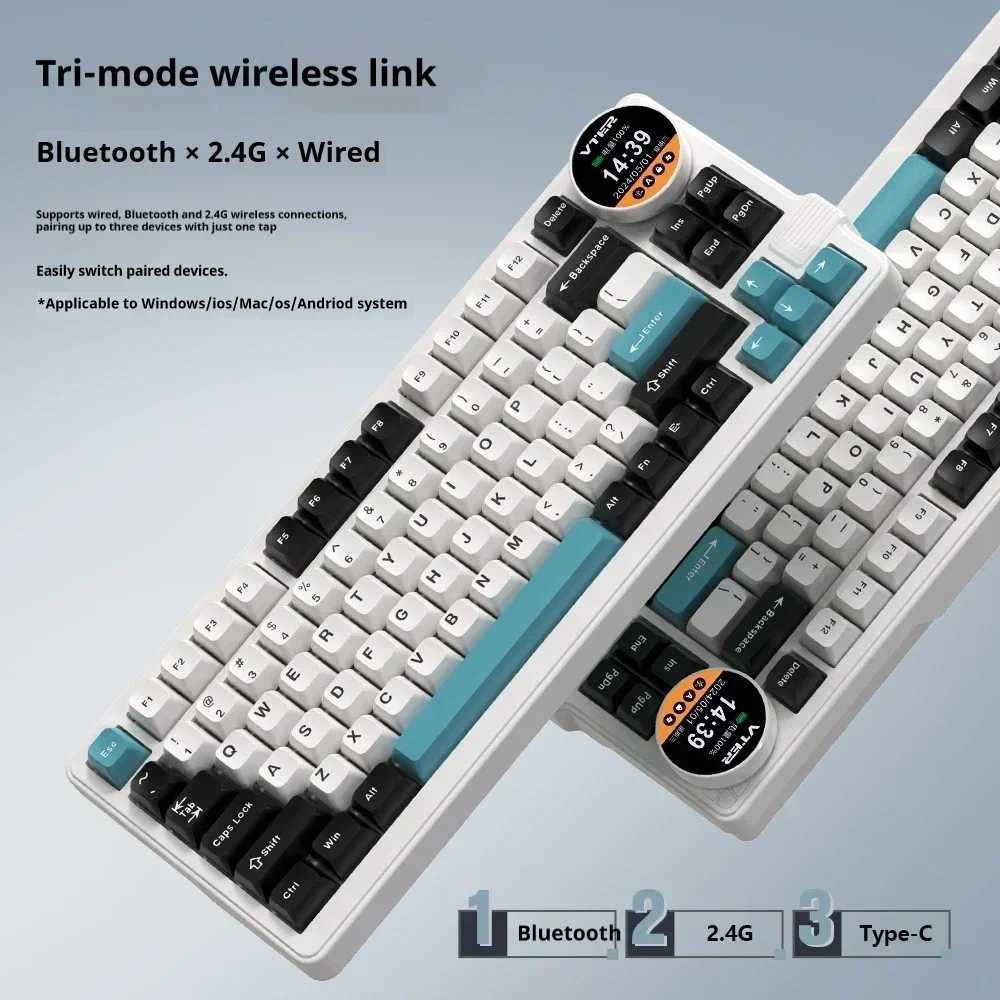 Feker K75 Gaming Mechanical Keyboard 3mode 2.4G Bluetooth Wireless Keyboard 83keys RGB With Knob Screen Pbt Gamer Keyboards GiftCL240709