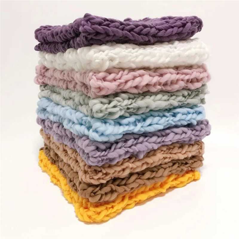 Handmade knitted crochet blanket pad soft material baby newborn photography blanket basket filled with cotton thick picture backgroundW240810