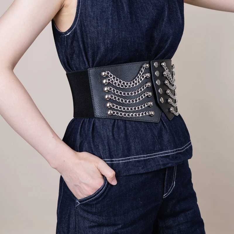 Belts Ladies Chain Rivet Punk Performance Elastic Girdle Waist Decorate Corset Wear Oustide Jeans Dress Accessories Belts For Women Y240810YR3W