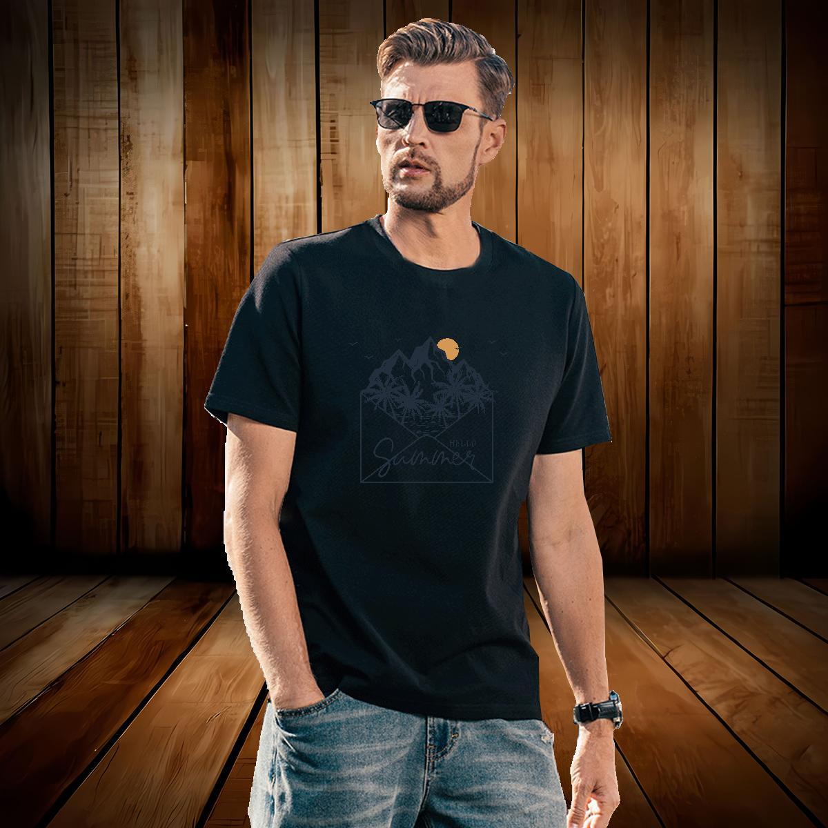 Unisex sun Mens T Shirts Sports Casual Men Tees 100% Cotton 230g Fashion New Crew Neck Breathable Cartoon Print Tops Tees