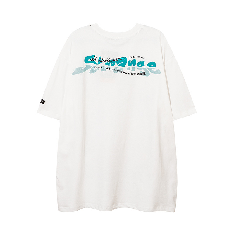 Mens American Ins High Street Short Sleeved T-shirt Mens and Womens Trendy Style 24ss Loose Street Five Quarter Sleeve