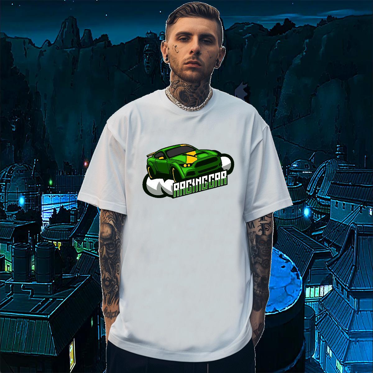 TOP Quality Men Clothes T-Shirt car 100% Cotton 230g Hip Hop Round Neck Short Sleeve Man T Shirts Anime 2024 New Tees