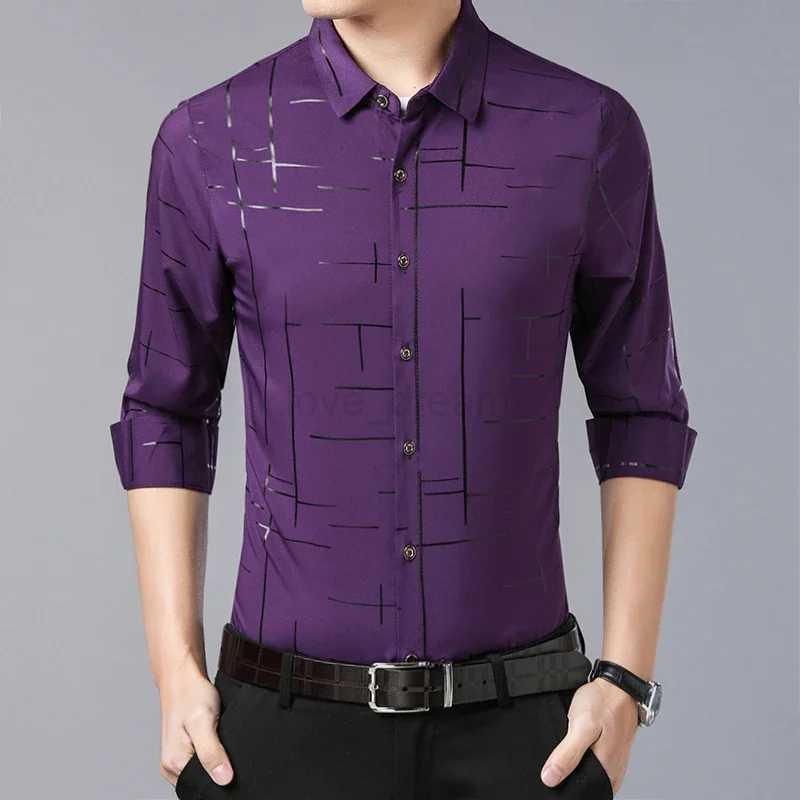 Mens Casual and Fashionable Long Sleeved Printed Shirt Non Ironing and Wrinkle Resistant Business TopXJ240812