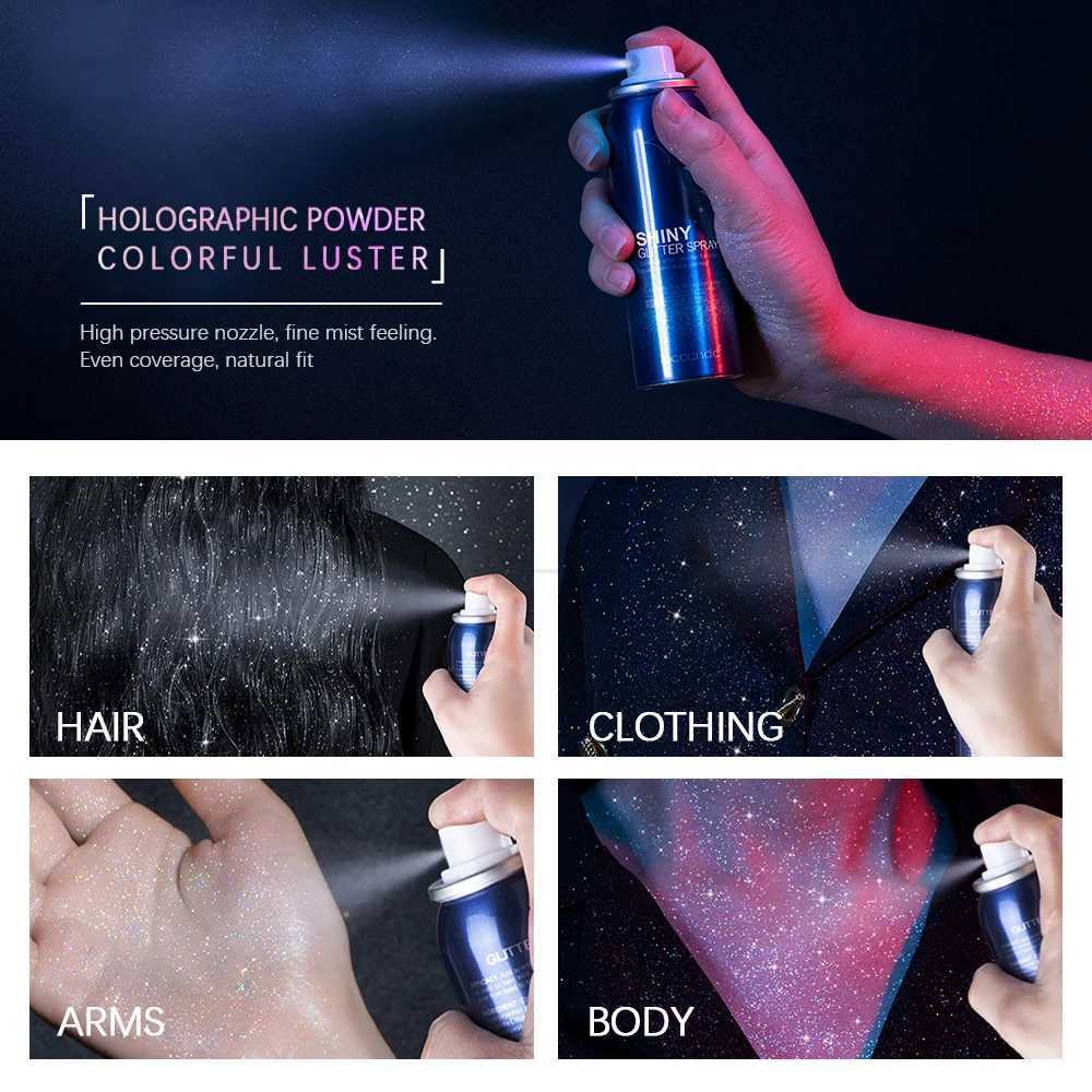 Shiny Silver Glitter Spray Waterproof Shiny High Gloss Glitter Powder Spray Powder Makeup for Face Body Highlight Makeup 60mlXJ240812