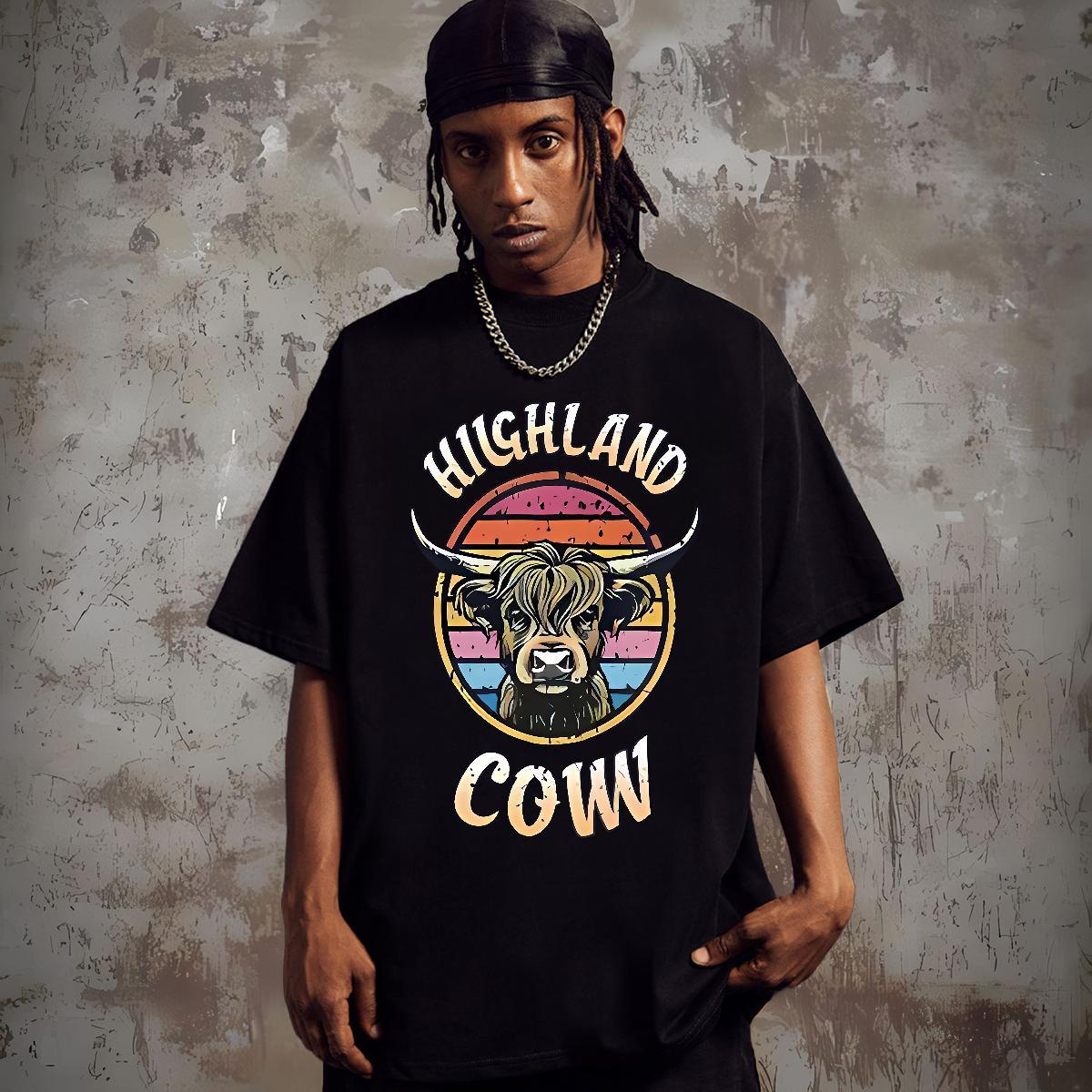 Loose Fit T-Shirts cow Breathable Short Sleeve Daily Wear DIY 230g 100% Cotton Men Tops Tees Casual New Polos