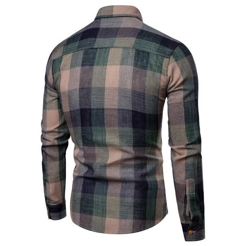 Autumn and Winter New Mens Slim Fit Korean Edition Colorful Checkered Long Sleeve Shirt Casual Youth Fashion Hollow Out TrendXJ240812