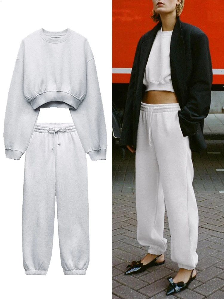TRAF Womens pants suit fall and winter fashion casual short section sweater sports sweatpants Elegant womens clothing 240812