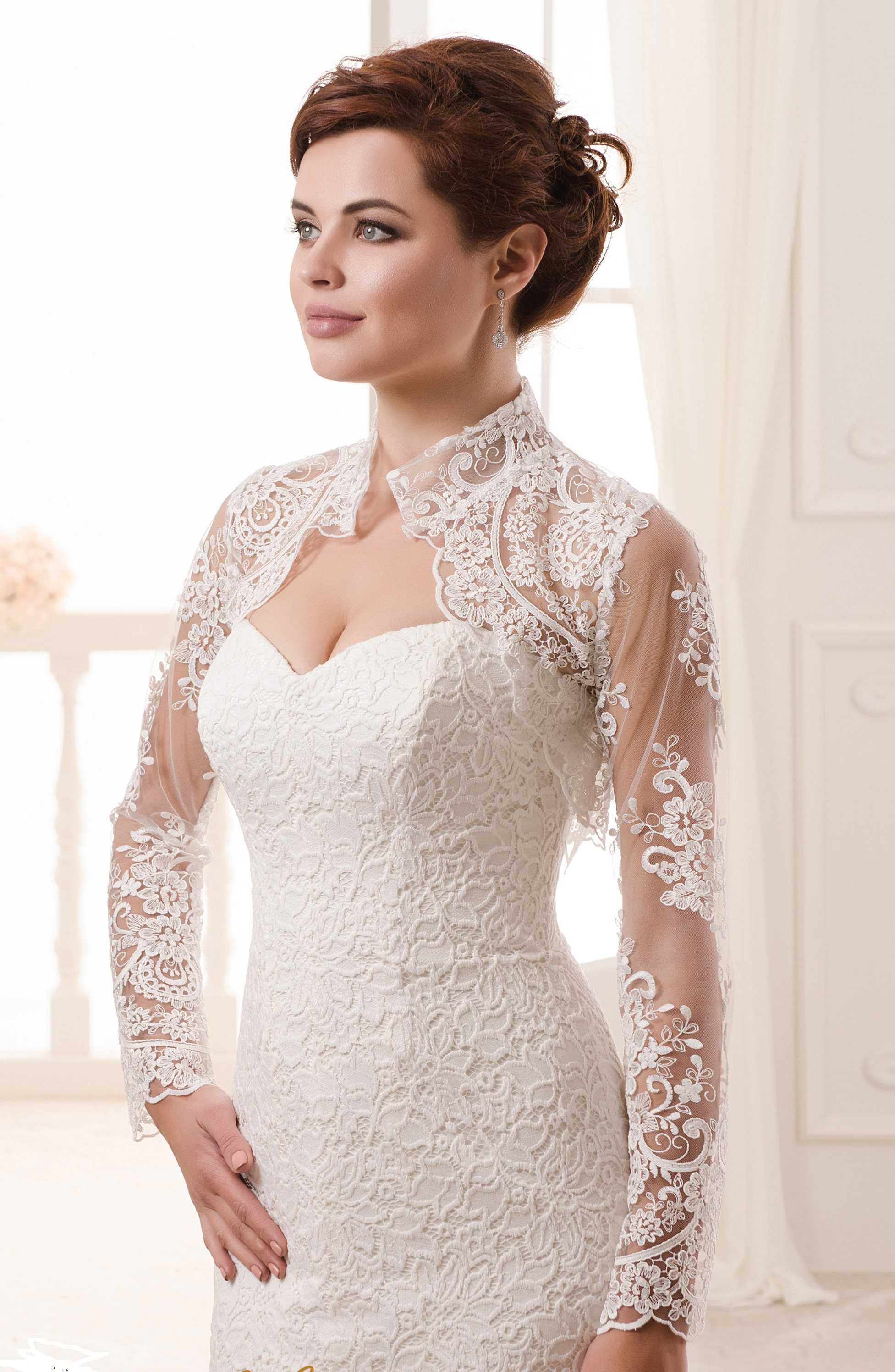 High Neck Long Sleeve Lace Bolero Jacket For Wedding Bridal Dress Jackets For Evening Prom Party