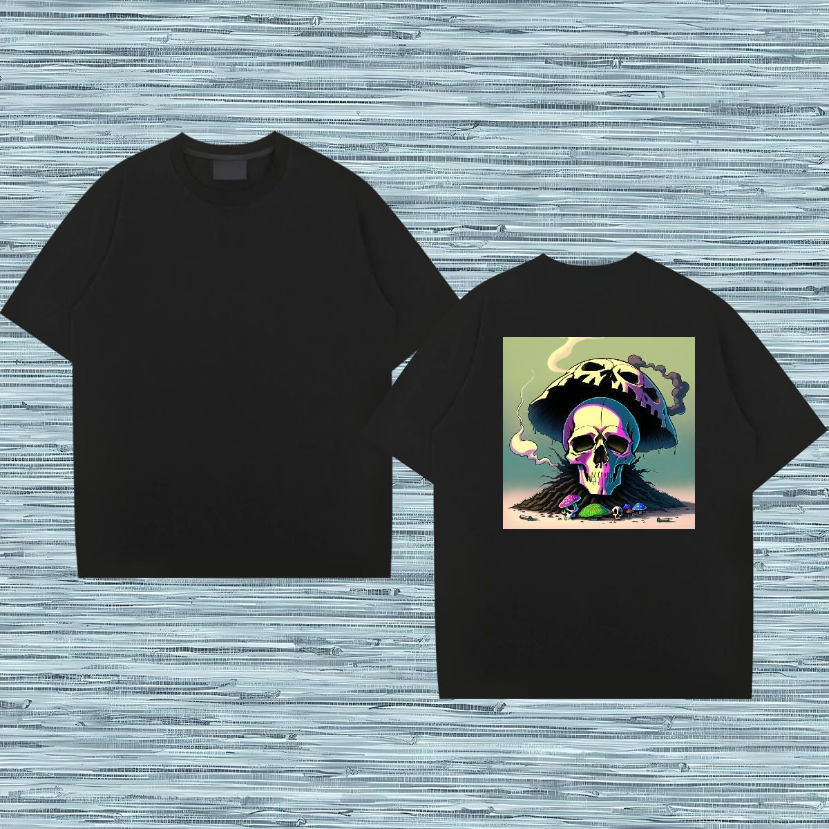 Free Shipping Man T Shirts skull Tops Tees 230g Pure Cotton Spring Summer Designer Cartoon Print Breathable Crew Neck Men Tees