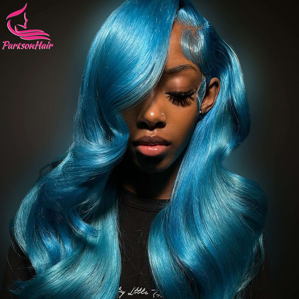 Color Body Wave 13X4 HD Front Wig Brazilian Colored Blue Human Hair For Women Remy Preplucked Lace Frontal Wigs