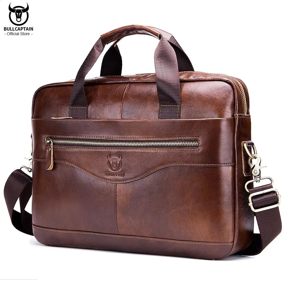 Bullcaptain denim mens business briefcaseleather retro messenger baglarge capacity casual baghandbag 240810