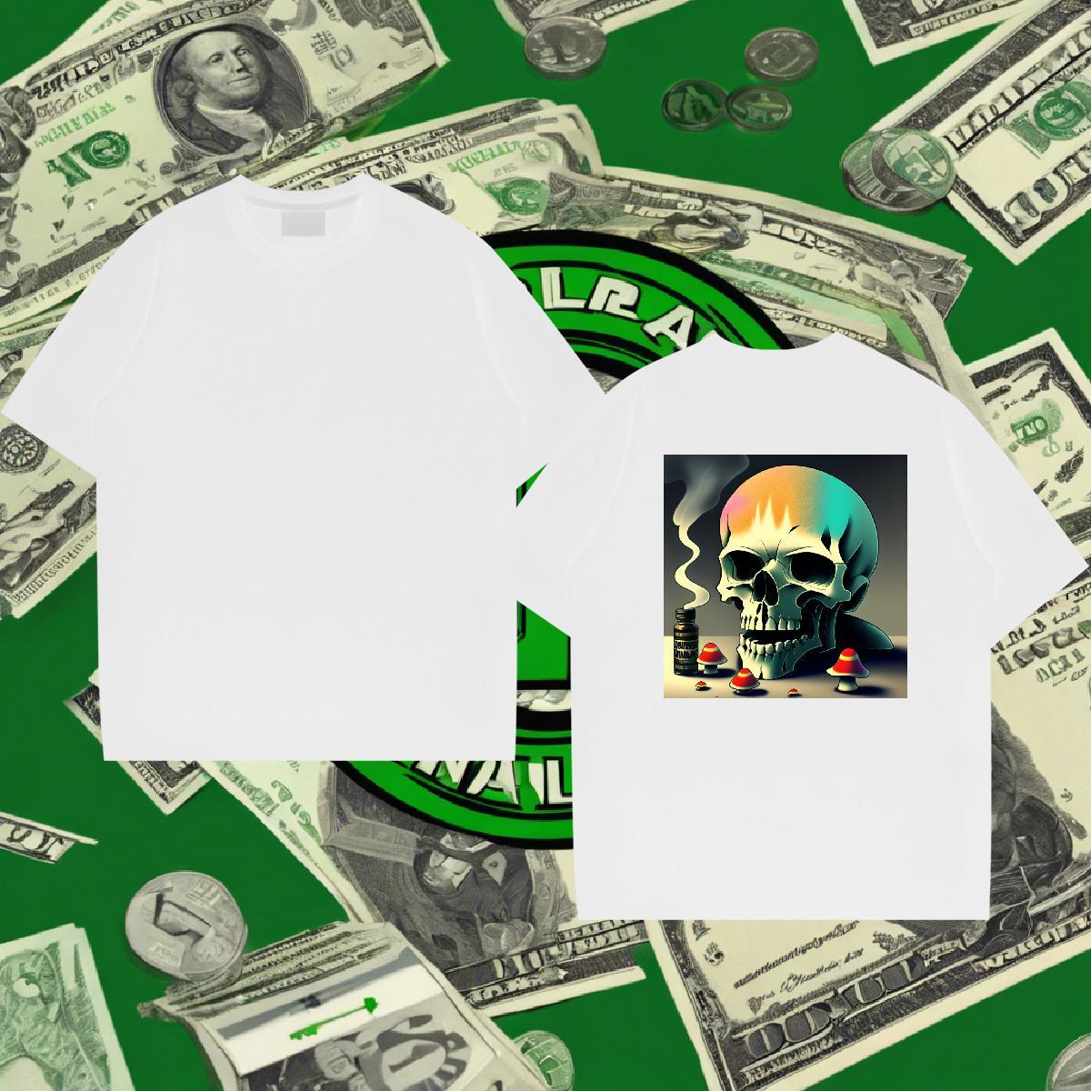 2024 T Shirts Men skull Tees Shirts 230g Cotton High Street Hip Hop Unisex Skull Breathable Couples T Shirts