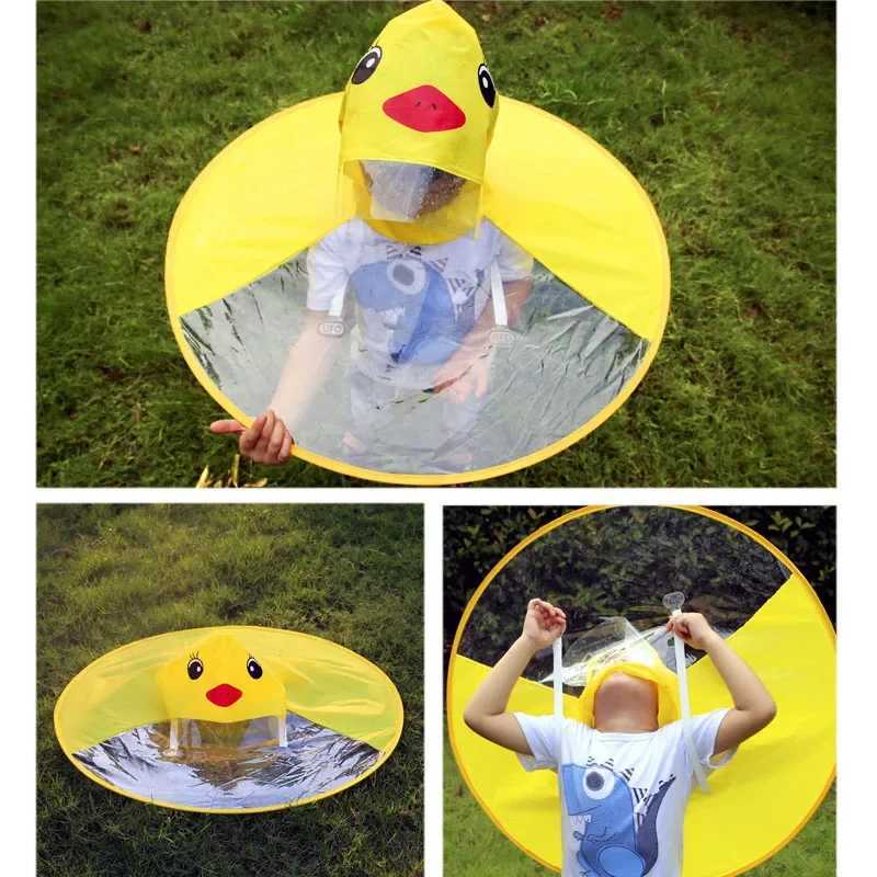 Cute Kids Raincoat Cartoon Duck Children Rain Poncho UFO Shape Kids Rain Coat Outdoor Boy Girl Rain Jacket Windbreaker Umbrella Y240810
