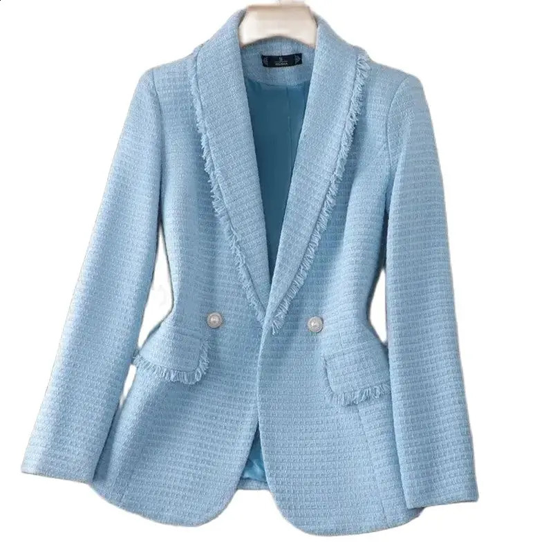 Small Fragrance Coat Women Blazers Spring Autumn Double-Breasted Suit Jacket Lady Outerwear High-end Tweed Blazer Female 240812