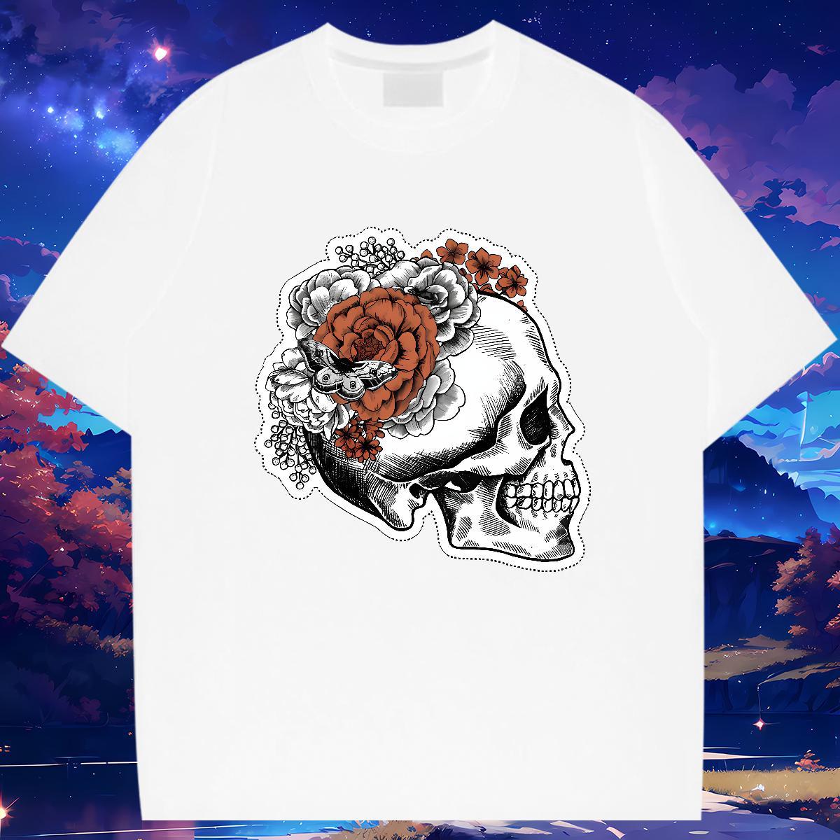 2024 DIY T shirt skull Tshirts 230g Cotton Sports Casual Soft Oversized 4XL Breathable Short Sleeve Men Clothes T-Shirt