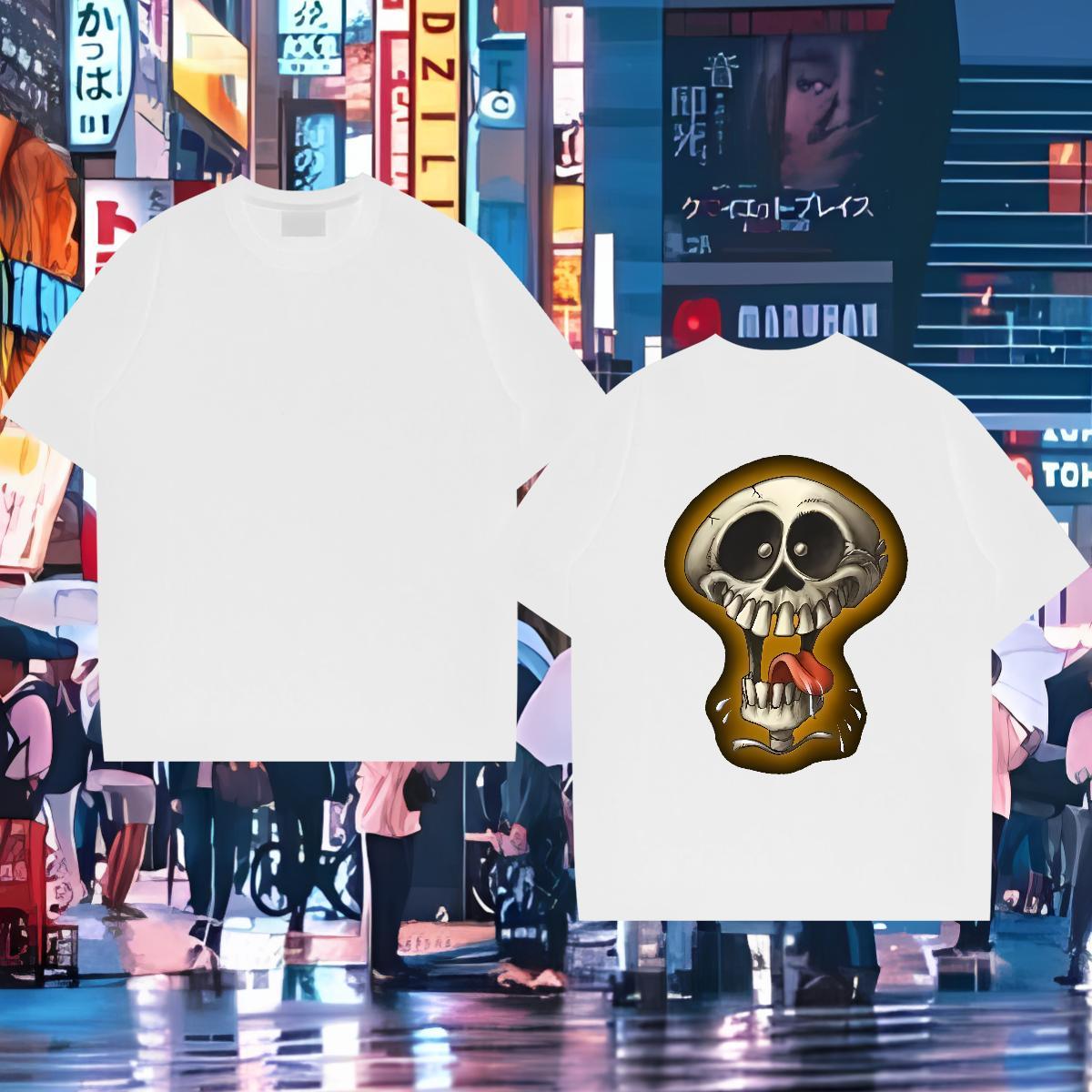 2024 T Shirts Men skull Polos 230g Pure Cotton Beach Wholesale DIY Printed Short Sleeve Soft Men Tees