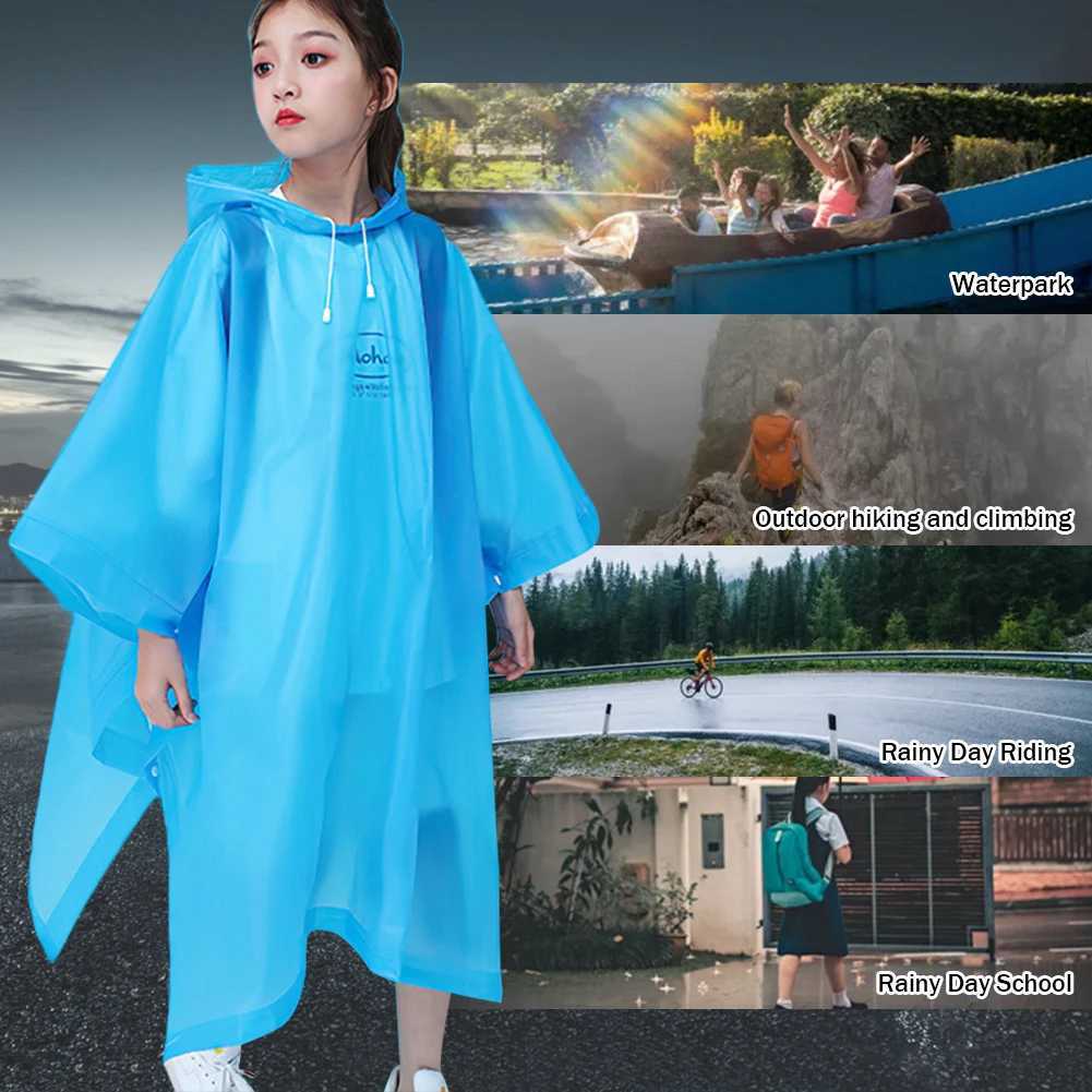 Rain Ponchos Reusable Rain Coat with Drawstring Hood Rain Gear Thicken EVA for Boys Girls for 6-12 Years Old Children Y240810