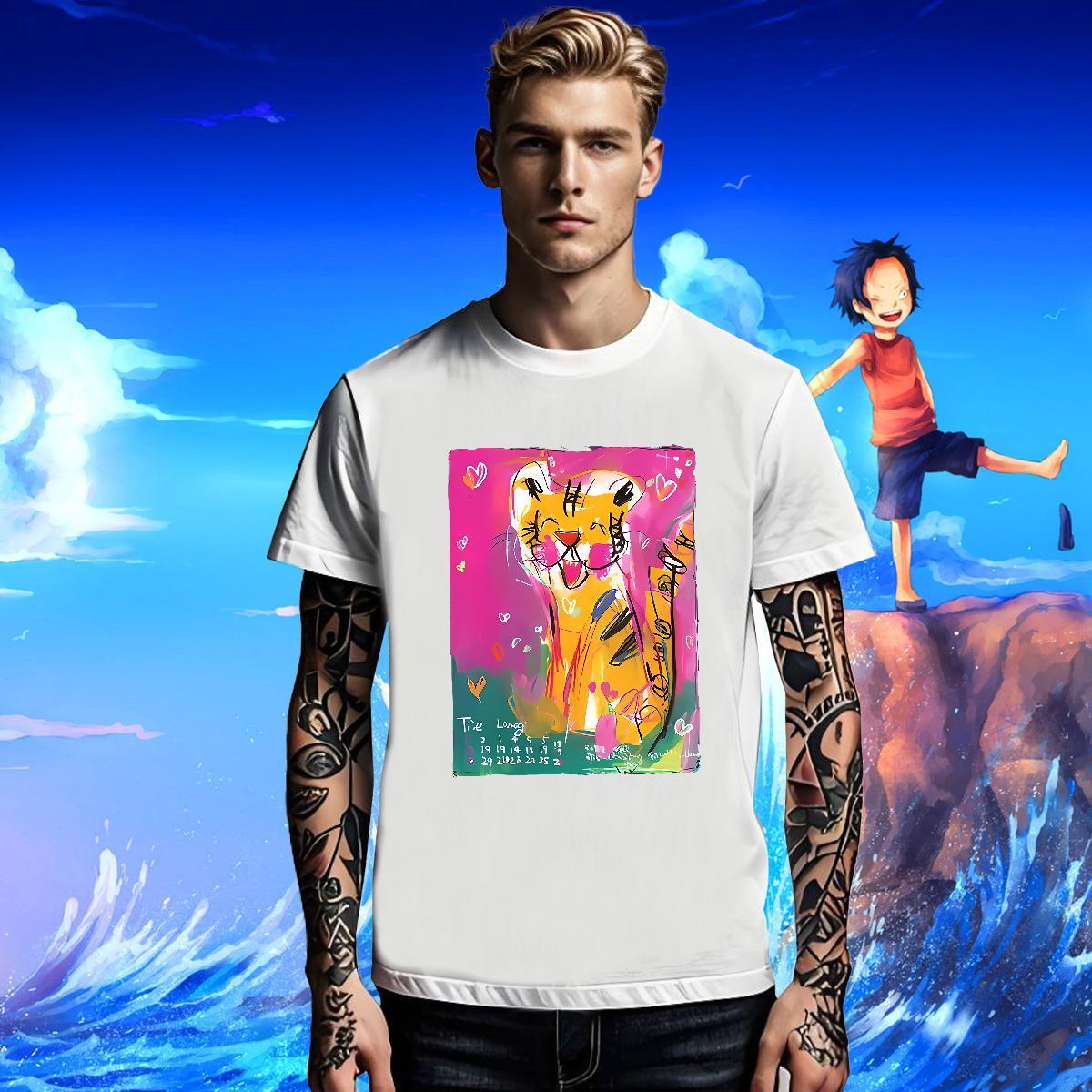 Soft Tshirts Hip Hop 230g Pure Cotton Plus Size Custom O Neck Short Sleeves tiger T-Shirts for Men Customized Tee Shirt