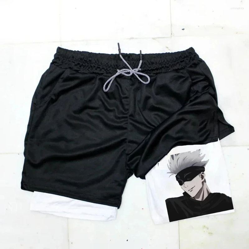Mens Shorts Anime 2 In 1 Quick Drying Breathable Summer Gym Pocket Running Workout Fitness Basketball Sportswear M-3XL