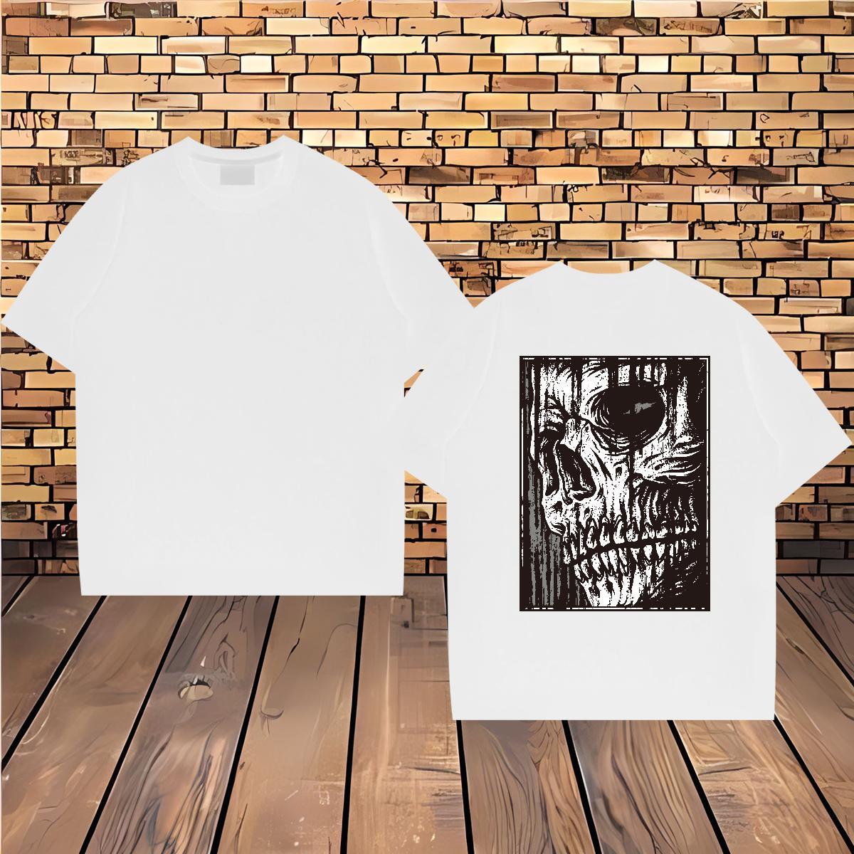 Fashion Casual T-Shirts skull Tee Shirt 230g 100% Cotton Outdoor Classic Plus Size Cartoon Breathable Short Sleeve Men Tops Tees