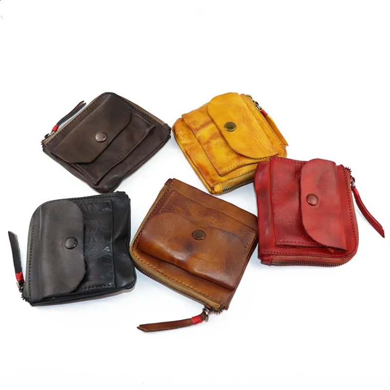 Coin purchase handmade coin purse creative pocket zipper buckle mens and womens genuine leather retro square 240810