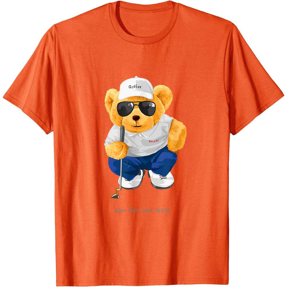 T shirt for Mens Cool Wild Teddy Bear Playing Golf Style Illustration T-Shirt Shirts Tshirt Graphic Tee Casual Tops Clothes Short sleeve