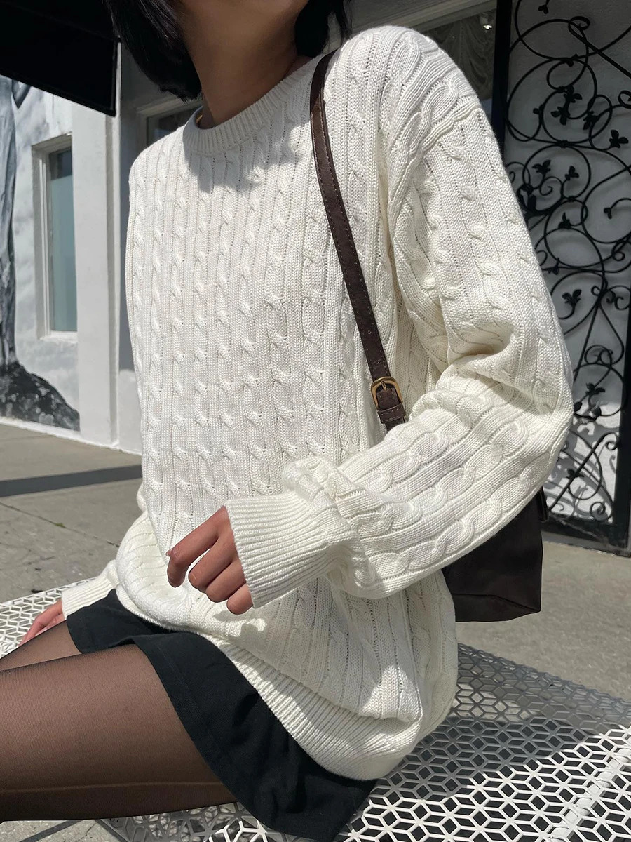 Vintage Loose Solid Sweater Women Autumn Thick Warm Cotton Preppy Style Streetwear Long Sleeve Pullover Top Harajuku Y2K Jumpers 240812