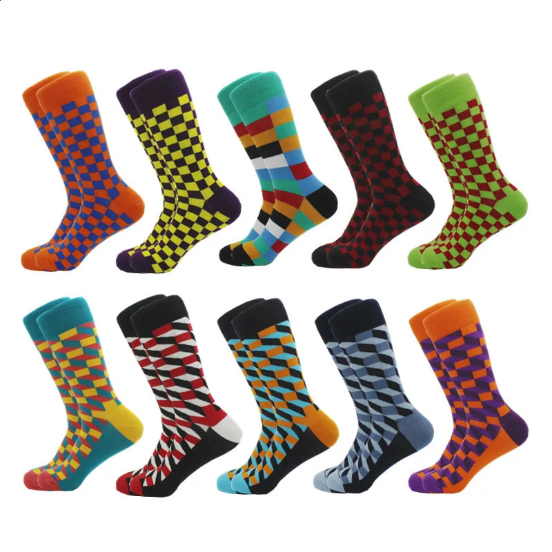 Classic Men Socks Funny Casual Business Dress Crew High Quality Socks Color Compression Happy Cotton Socks for Men 240812