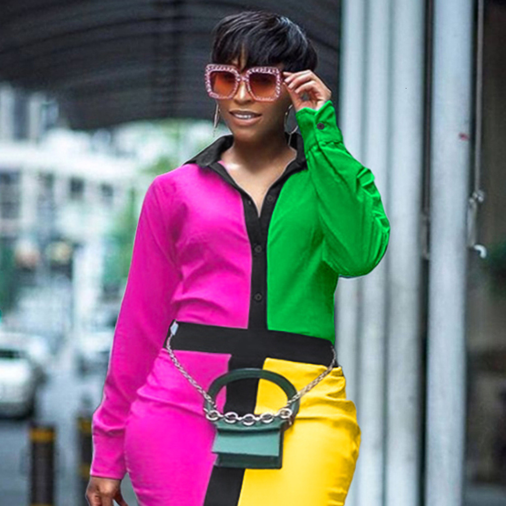New autumn and winter color blocked long sleeved shirt niche, flamboyant, personalized, contrasting womens top blouse